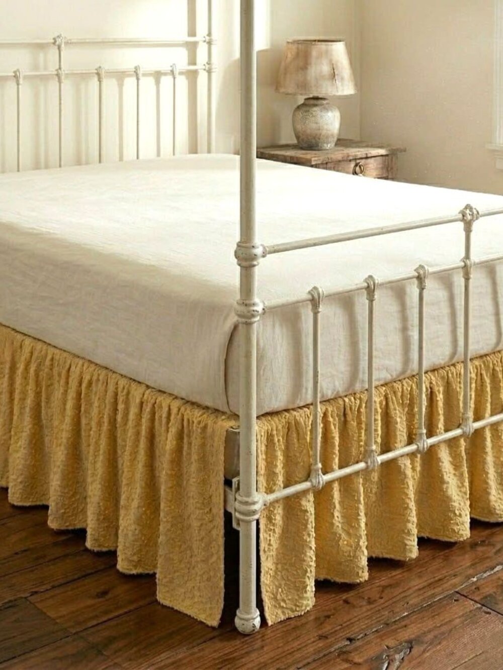 Vintage Yellow Chenille Bed Skirt Dust Ruffle Shabby Chic Cottage Full Queen MCM